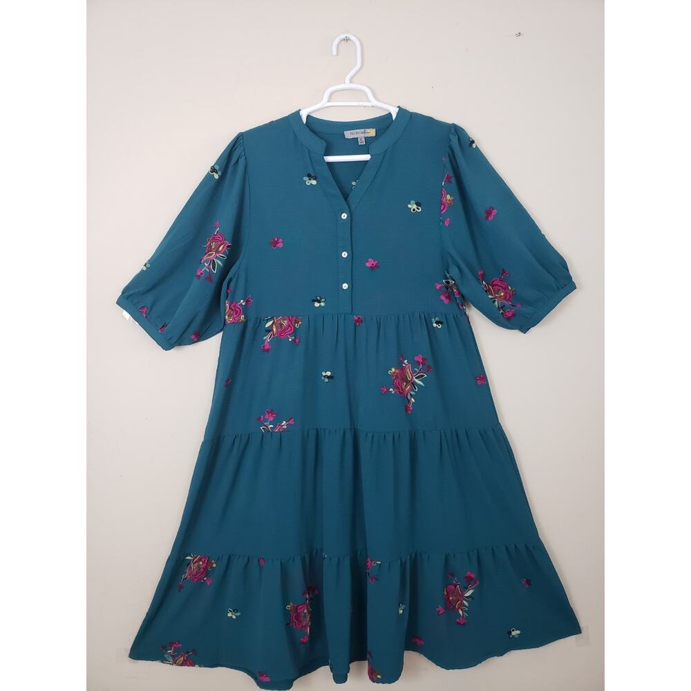 Figueroa & Flower Womens Dress Size XL Tiered Boho Embroidery Cottage Peasant